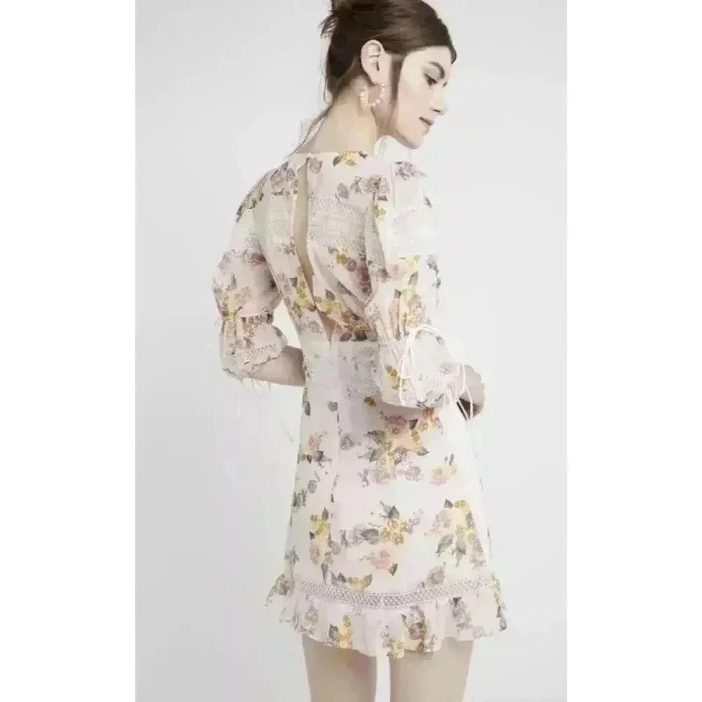 FOR LOVE & LEMONS Isadora Mini Dress Silk Lace Ruffle XS $334 - Picture 6 of 9
